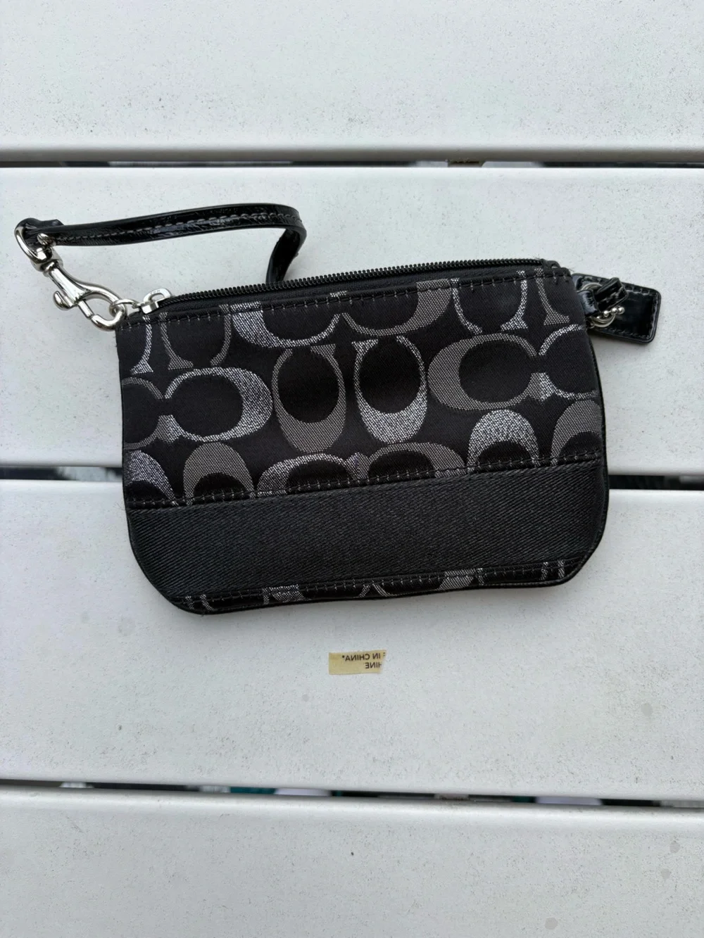 Coach Black and Silver Lurex Signature Wristlet